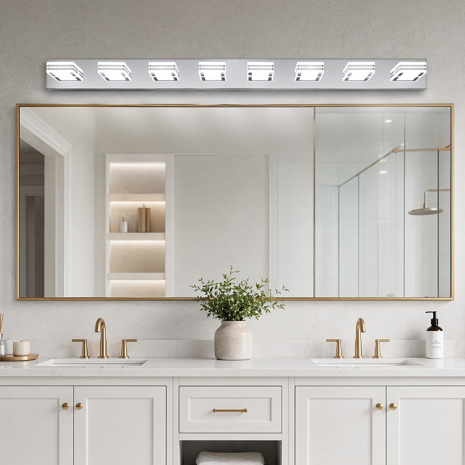 52 Inch Chrome Vanity Light 8-Light Bathroom Mirror LED Wall Lamp Sconce Fixture