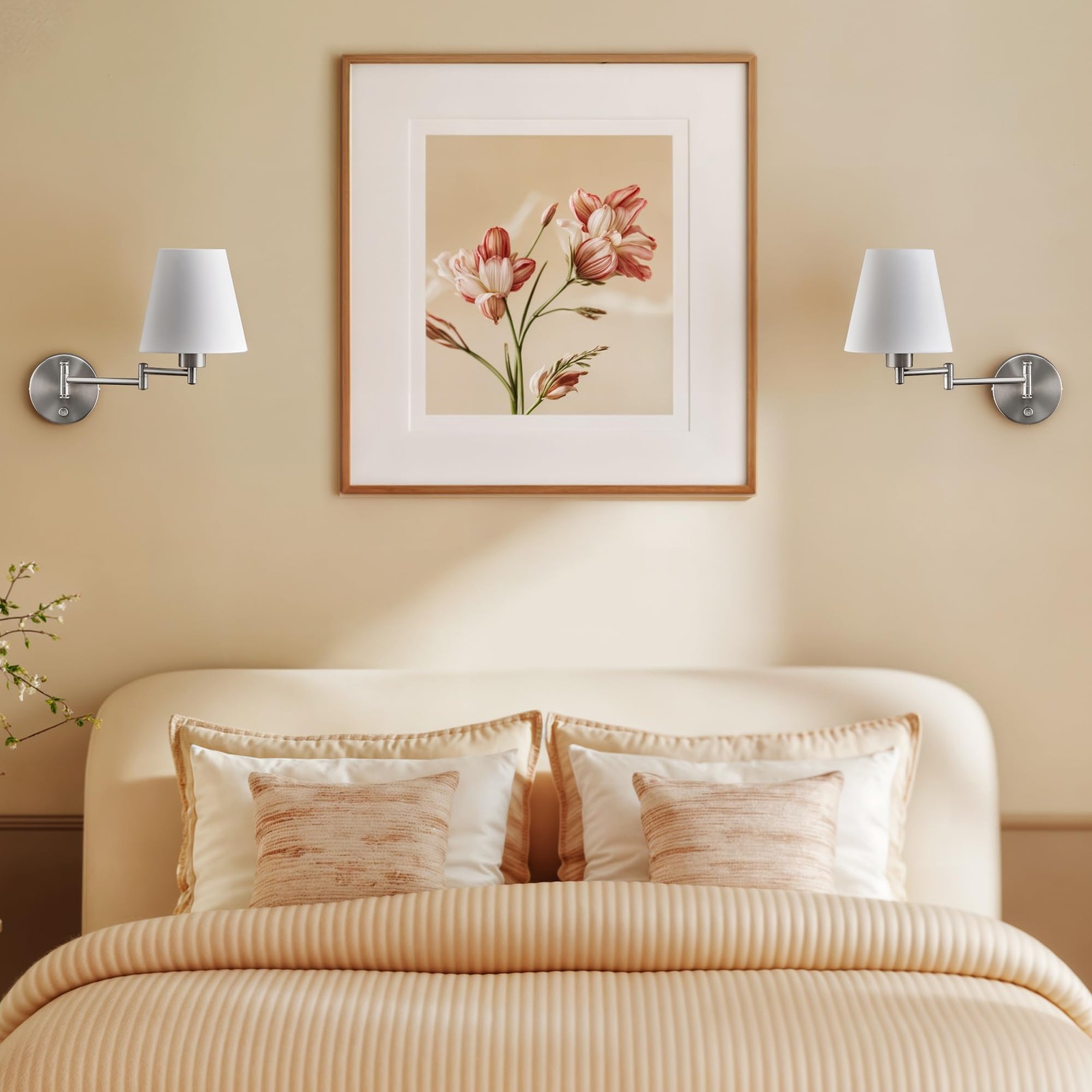 VONLUCE Modern Adjustable Swing Arm Wall Lamp Brushed Nickel, Plug-in Wall Sc…