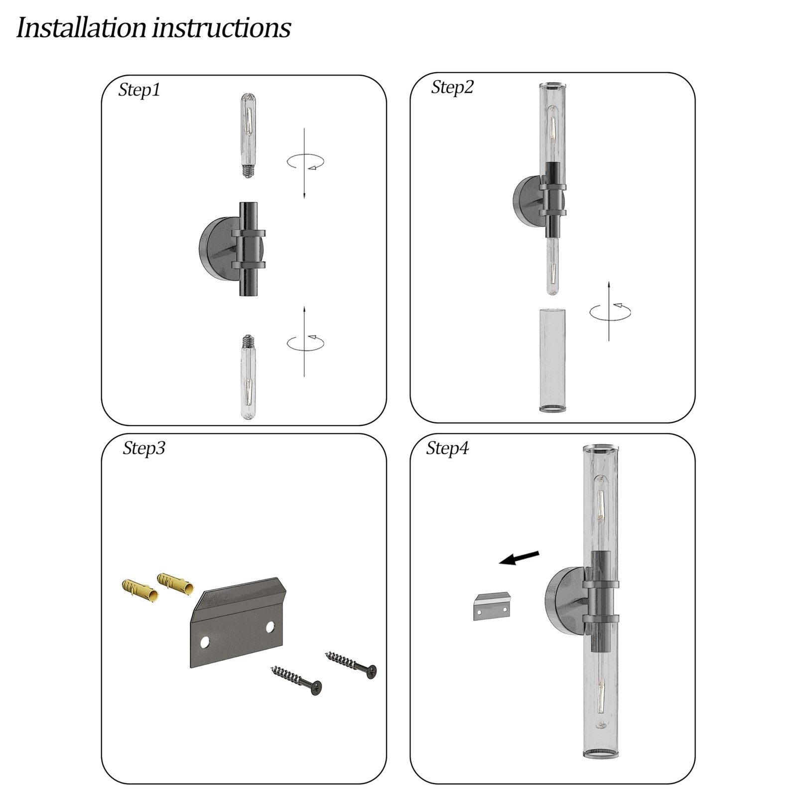 8000mAh Wireless Wall Sconces with 2 Pack, Gold(Clear Tubular Lampshade)