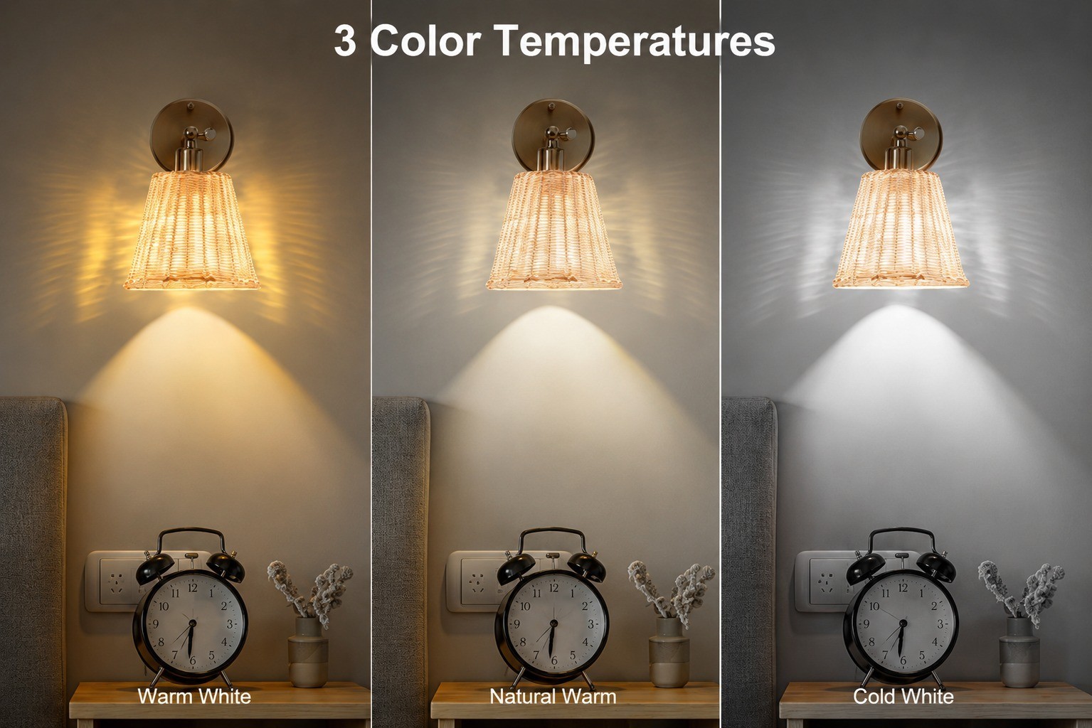 Rechargeable Rattan Wall Sconce Set of 2, Gold Boho Wall Lamps with Remote