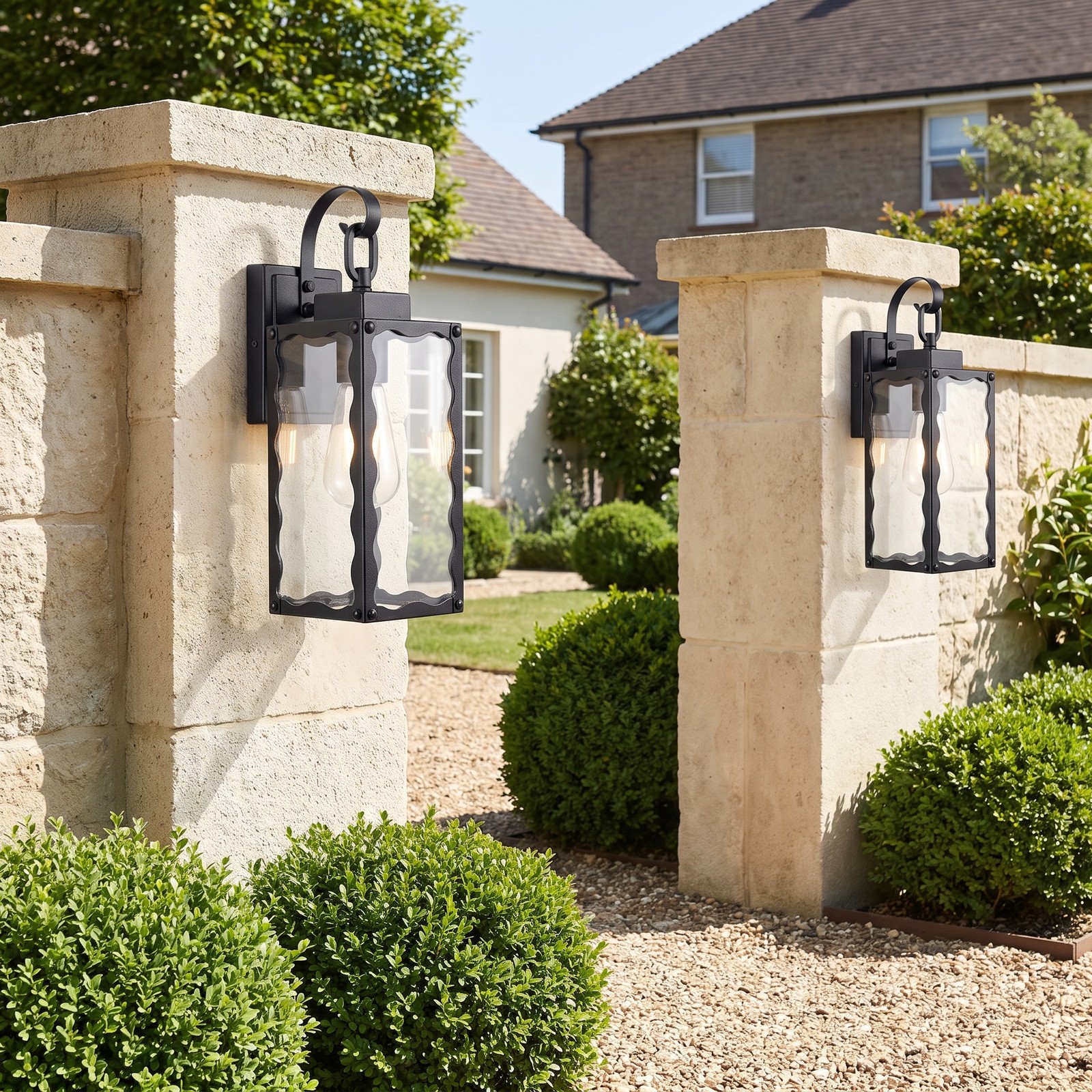 2 Pack 15″ Outdoor Wall Light Glass Porch Exterior Mount Sconce Black Fixture