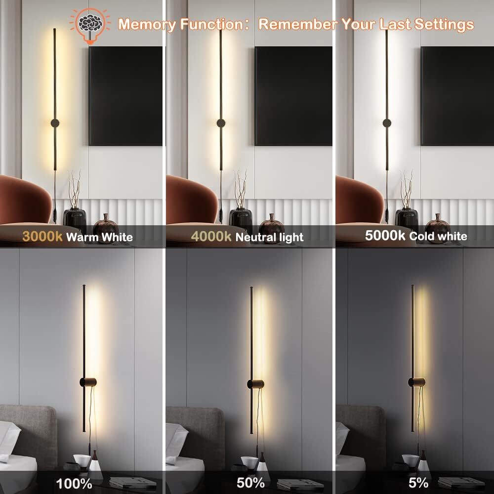 LED Wall Lights RC Dimmable Modern Plug in Wall Sconce Set of 2 With Dimmer 39″