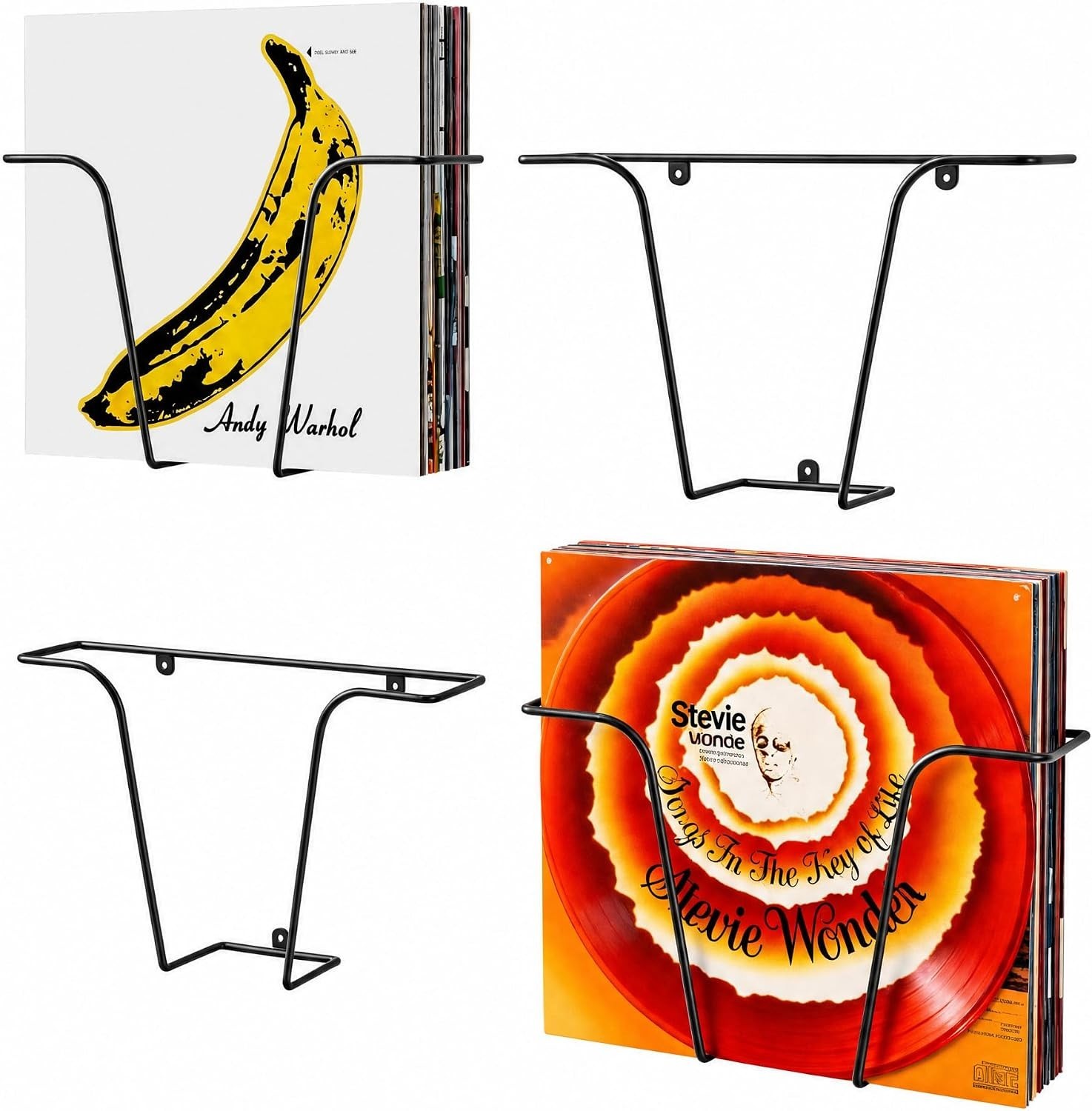 PAPAGIFTREE Wall Mount Modern T Shape Hanging Record Display Holder – Set of 4