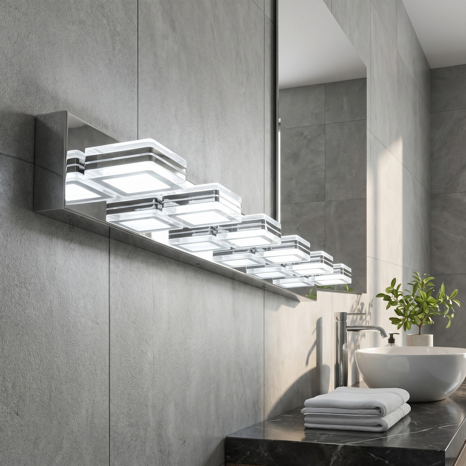 Chrome Dimmable LED Vanity Light 52 inch 8-Lights Wall Fixture Bathroom Mirror