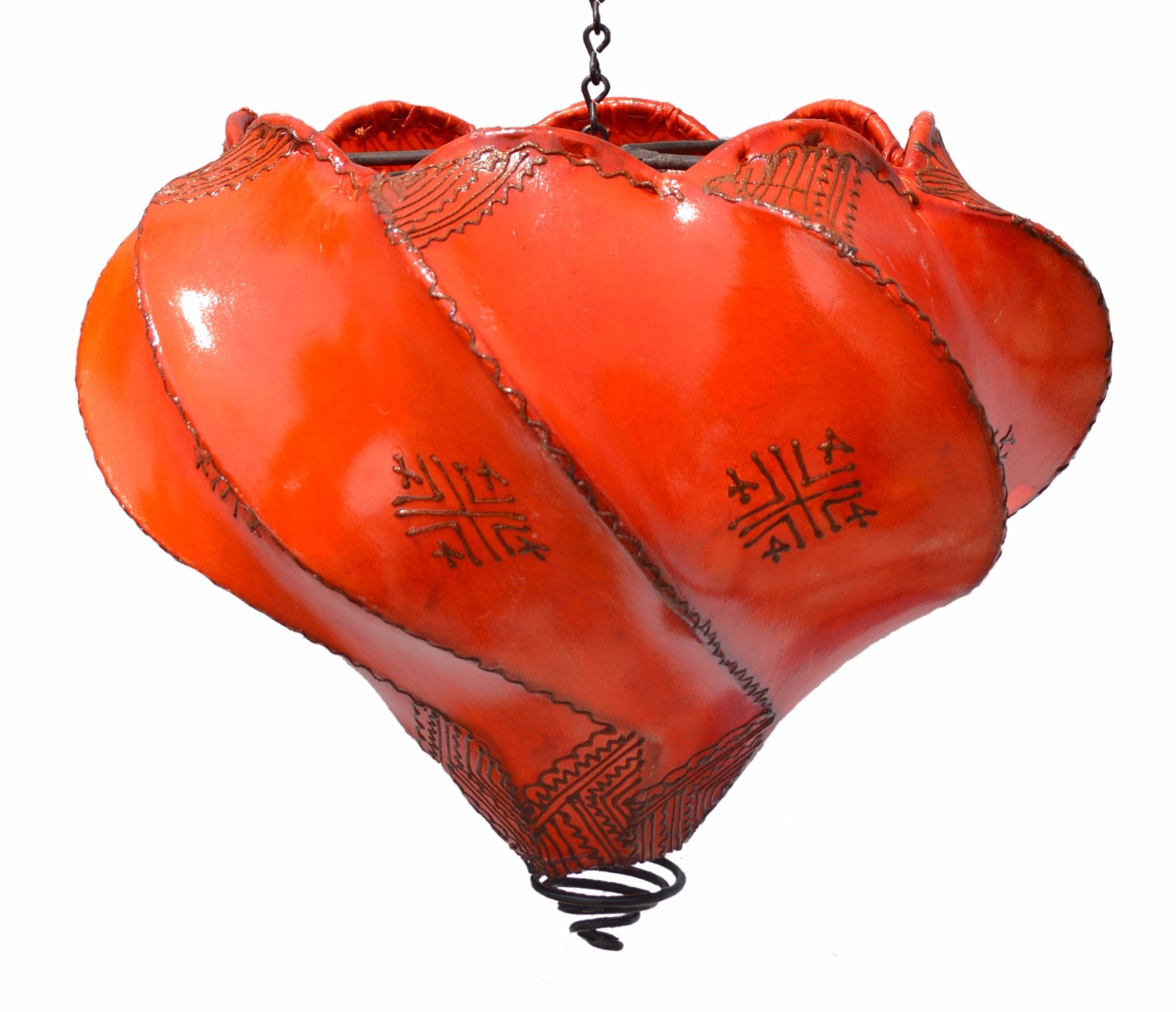 Moroccan Henna Ceiling Light Fixture Goat Skin Fancy Handmade Home Decor Orange