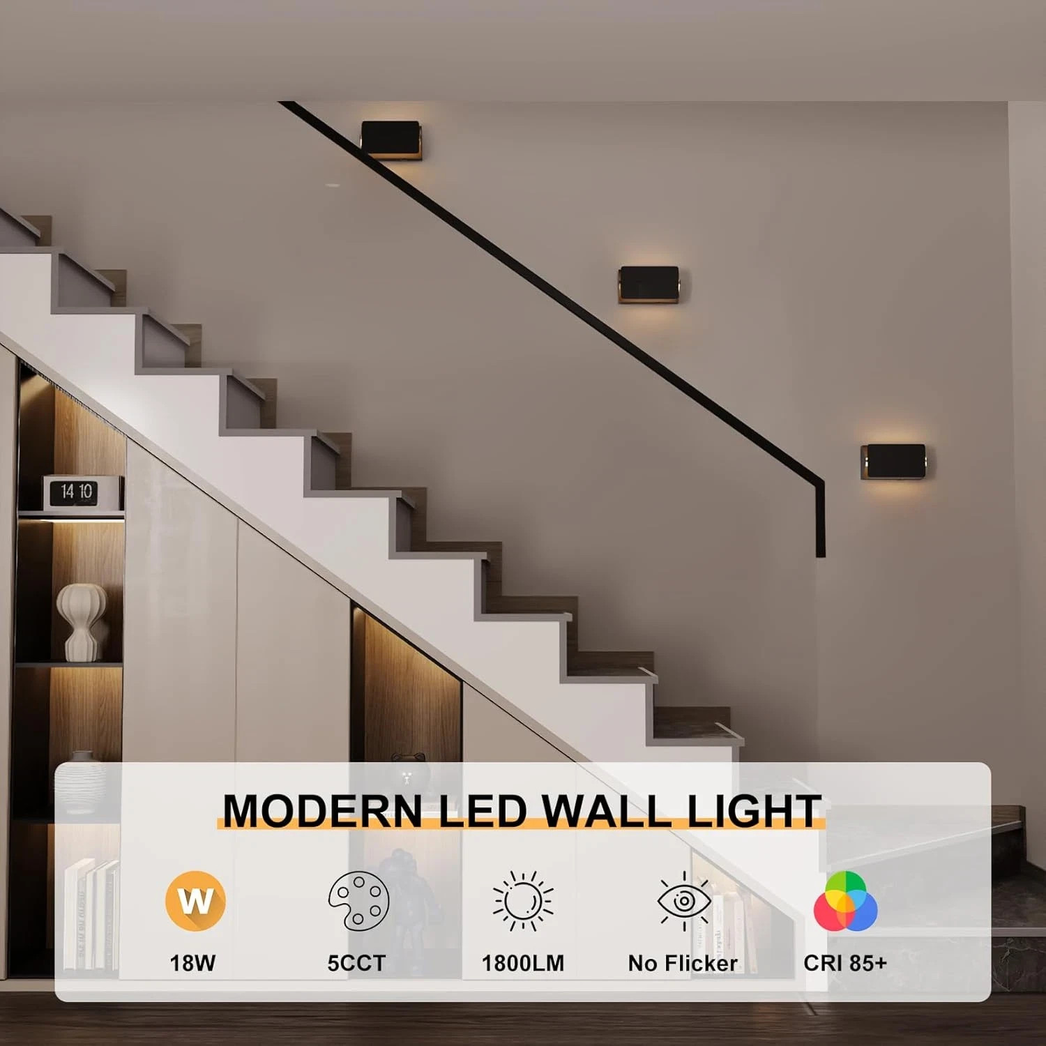 Indoor Modern Led Aluminum Wall Sconces,18W 5CCT 3000K-6000K Dimmable Hardwired