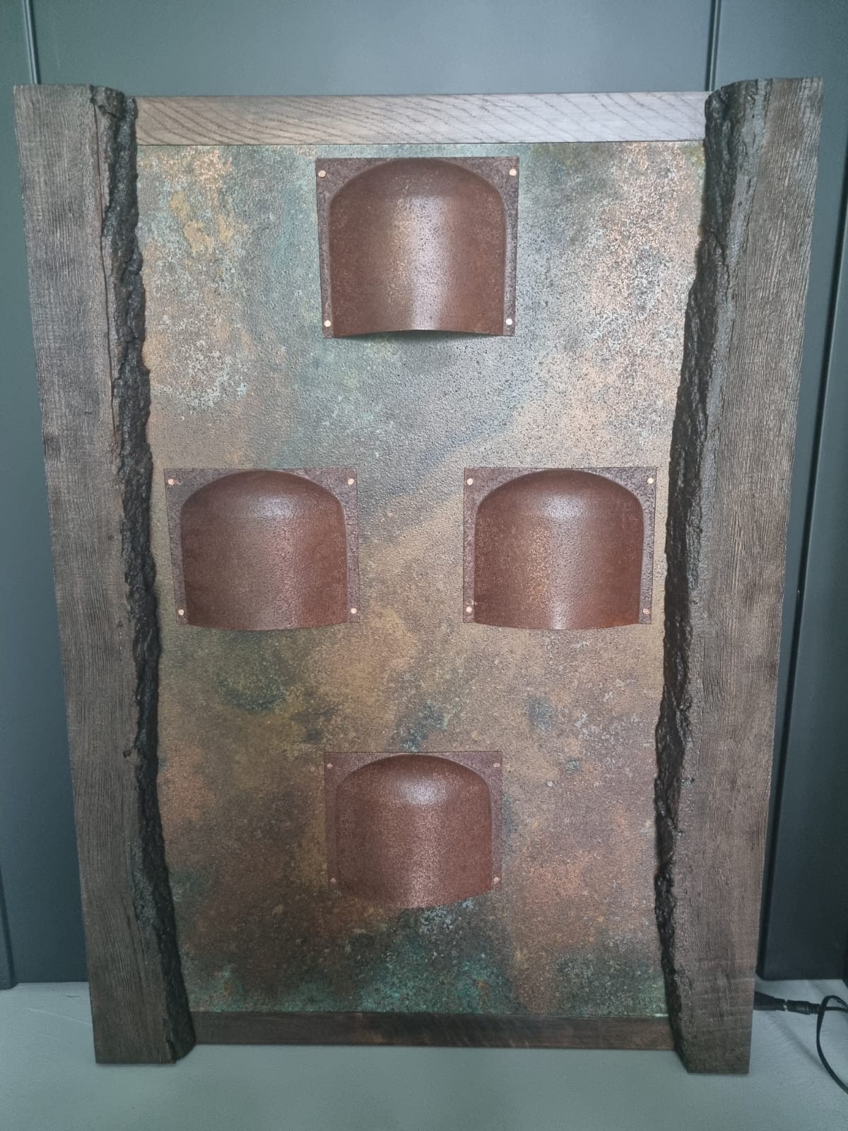Copper Wall Light Hand Patinated LED Light Panel Oak Frame Wall Lamp
