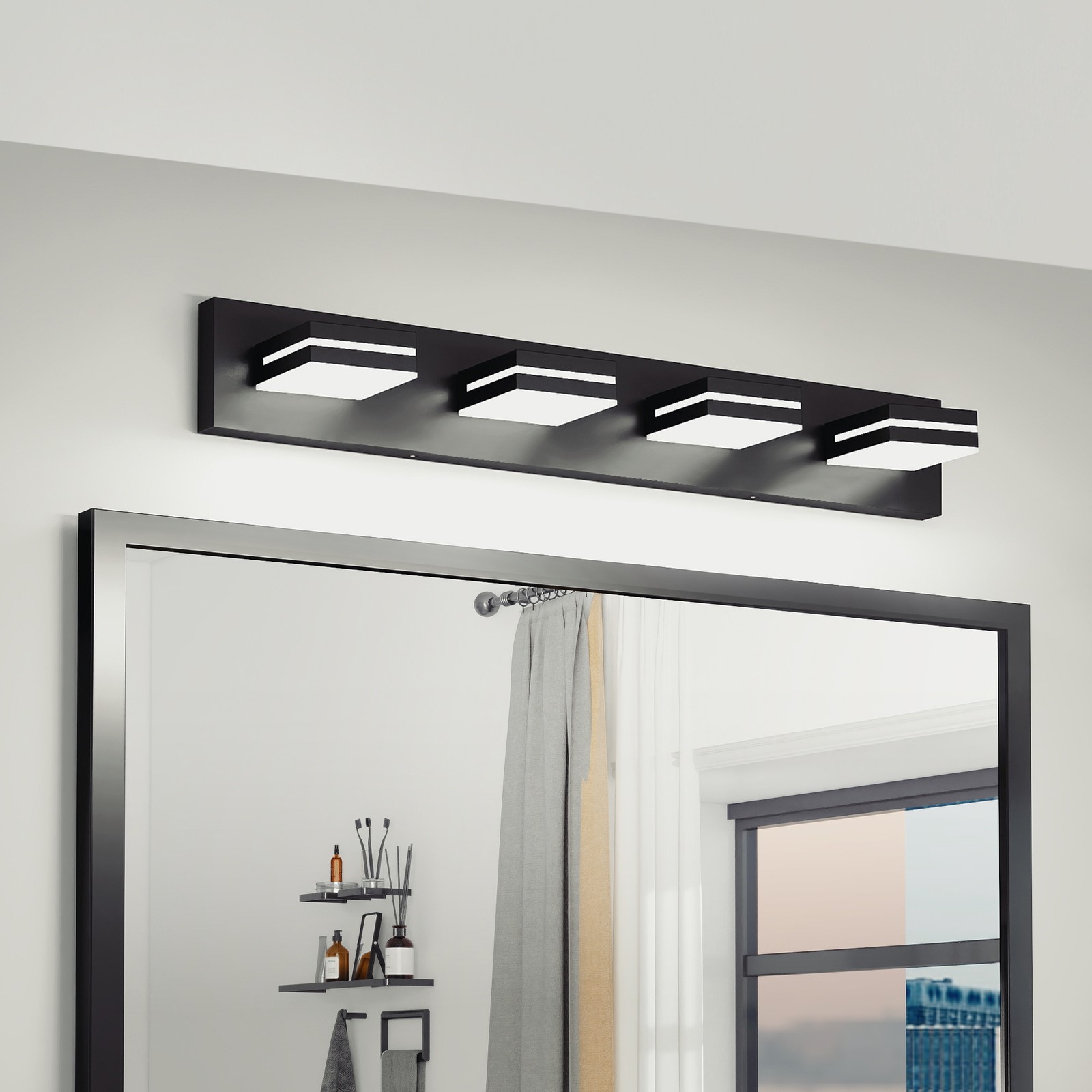 Black LED 4 Lights 30″ Vanity Light Bathroom Mirror Modern Dimmable Wall Lamp UL