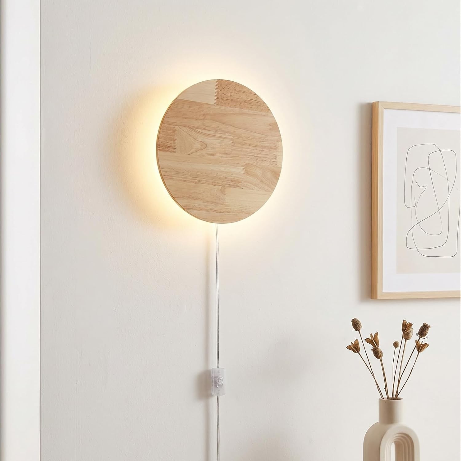 Modern Minimalist Plug in Wall Sconces, Plug-in Or Cordless 7.9» Round Small