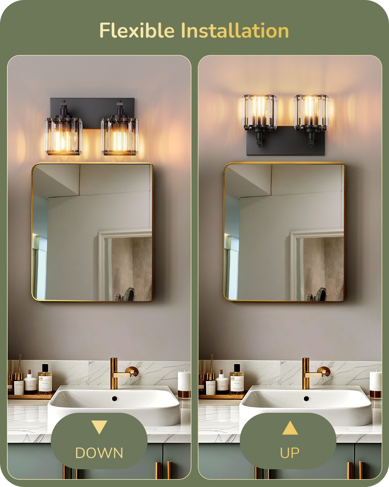 Bathroom Vanity Light Fixtures, 2 Light Crystal Bathroom Lighting Fixtures Over
