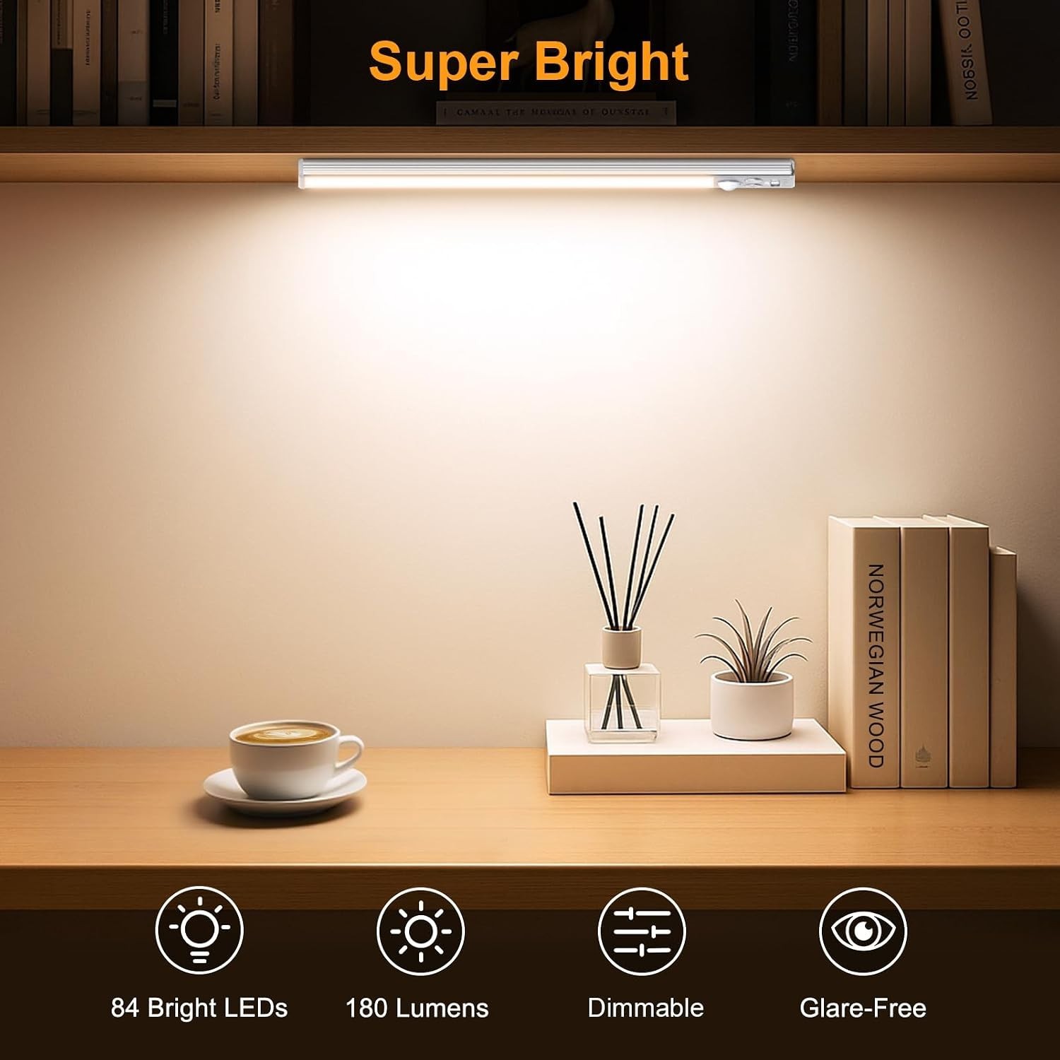 Energy-Efficient 10.2-Inch Under Cabinet Lighting – 3 Color Modes & Rechargeable