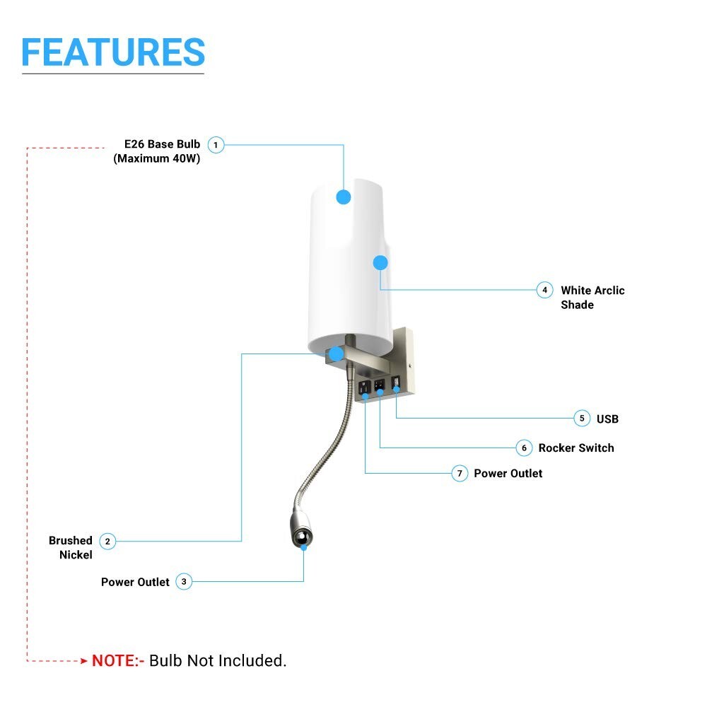 Modern Bedside LED Wall Sconce 120V One LED Reading Swing Wall Light for Bedroom