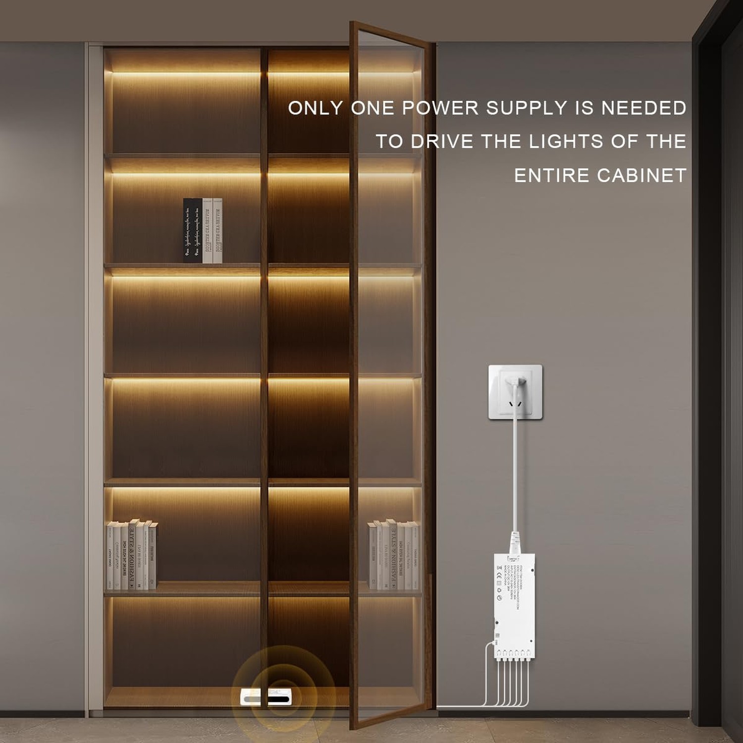 AIMENGTE Cabinet Light 12V 6-in-1 COB LED Strip Light with Dual-Door Sensor S…