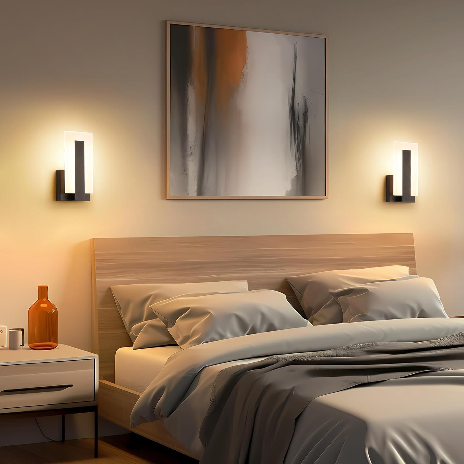 Set of 2 Modern LED Wall Sconces – Black 3000K Warm White Indoor Lighting