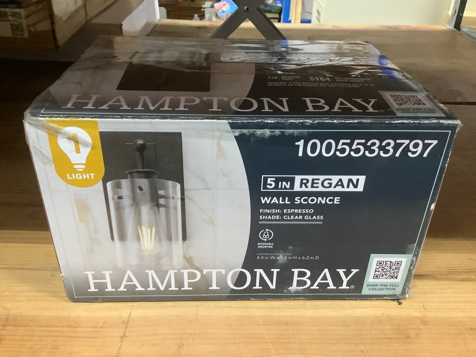 Hampton Bay Regan Wall Sconce Espresso Glass Metal 5″