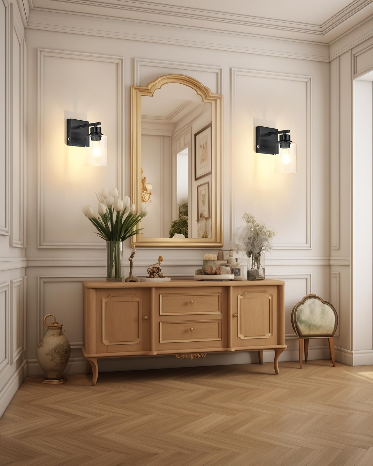 Wireless Battery Operated Wall (2 Pack), Black(Clear Lampshades)