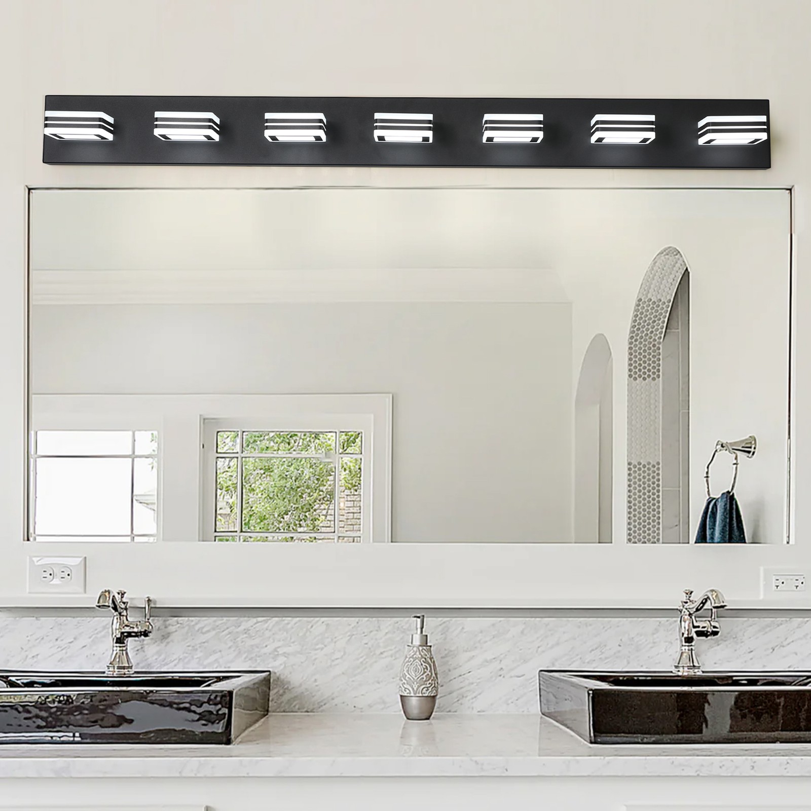 7 Lights 45″ Vanity Light Bathroom Over Mirror LED Wall Lamp Fixture Matte Black