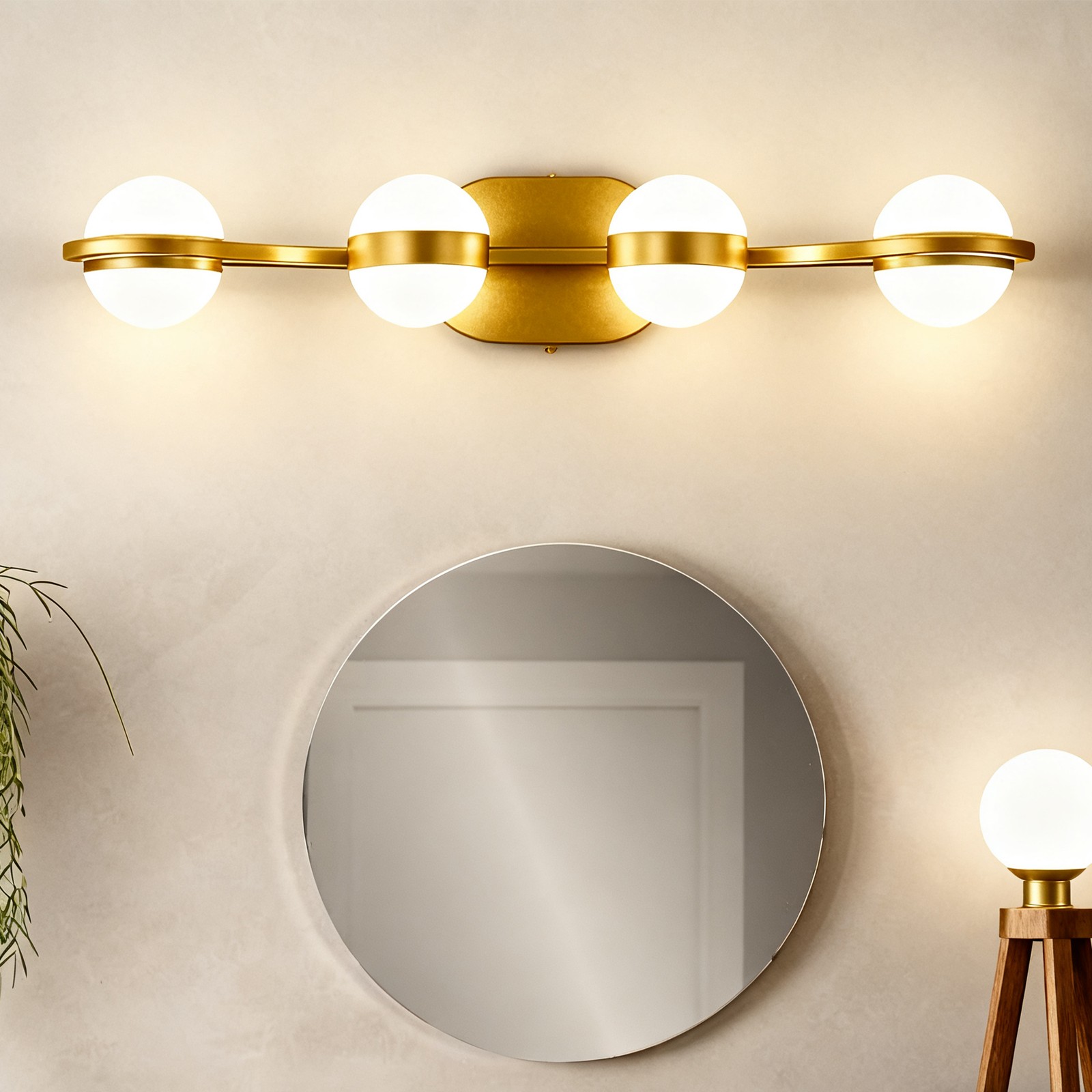 29 Inch Gold Vanity LED Light 4 Lights Fixture Crystal Sand Acrylic Shades