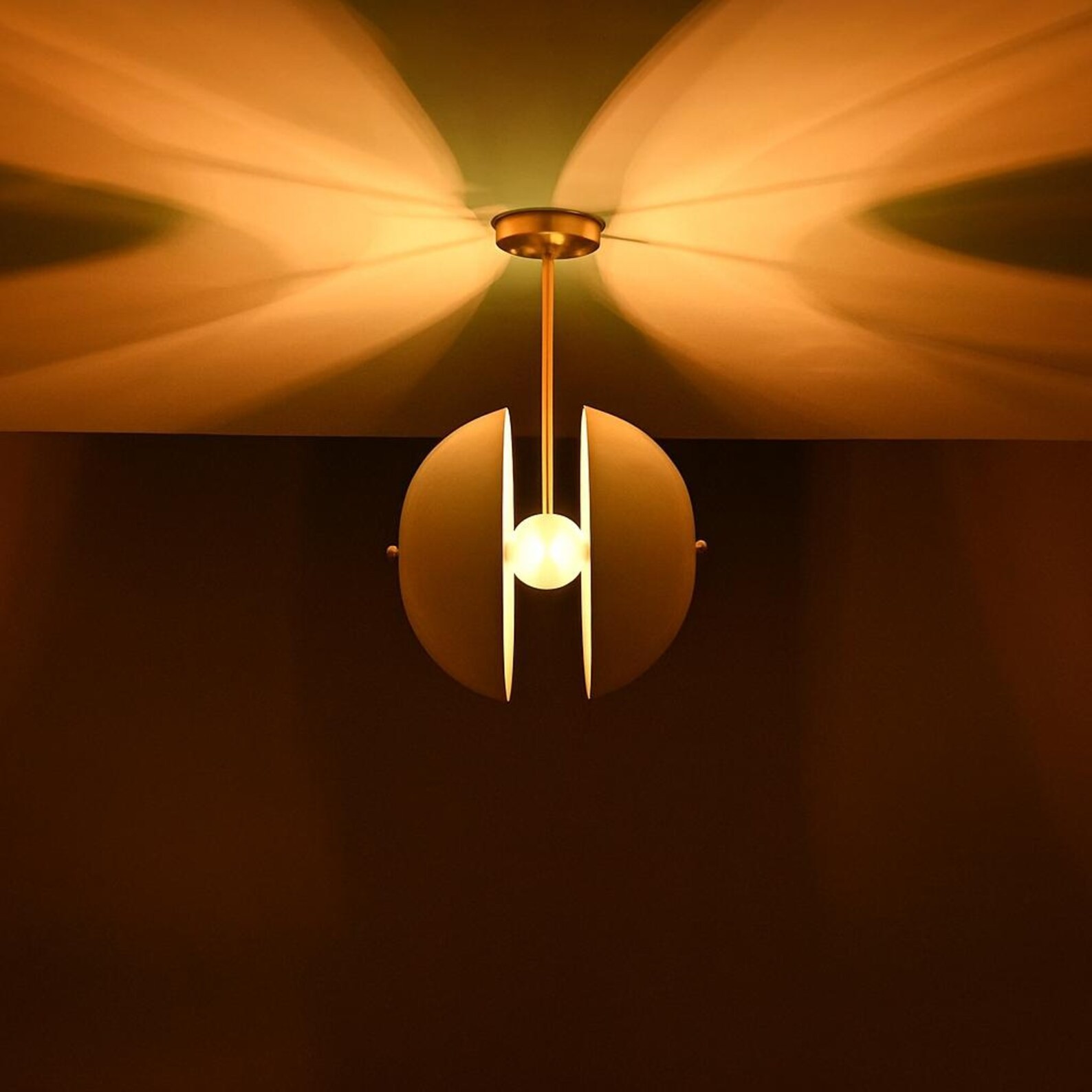 Mid-Century Sputnik Chandelier: Raw Brass Disk Pendant Hanging Light