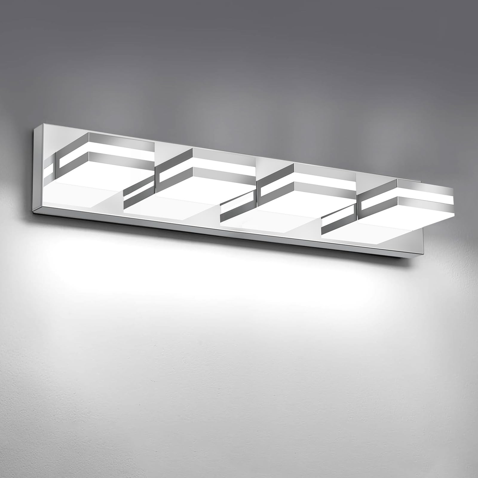 LED Modern Bathroom Lights Fixtures(4-Light,Dimmable,360°Rotate),Chrome Acryl…