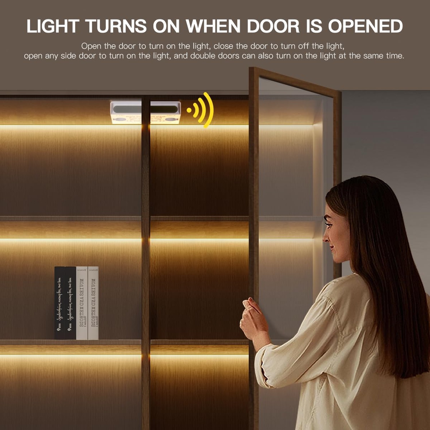 AIMENGTE Cabinet Light 12V 6-in-1 COB LED Strip Light with Dual-Door Sensor S…