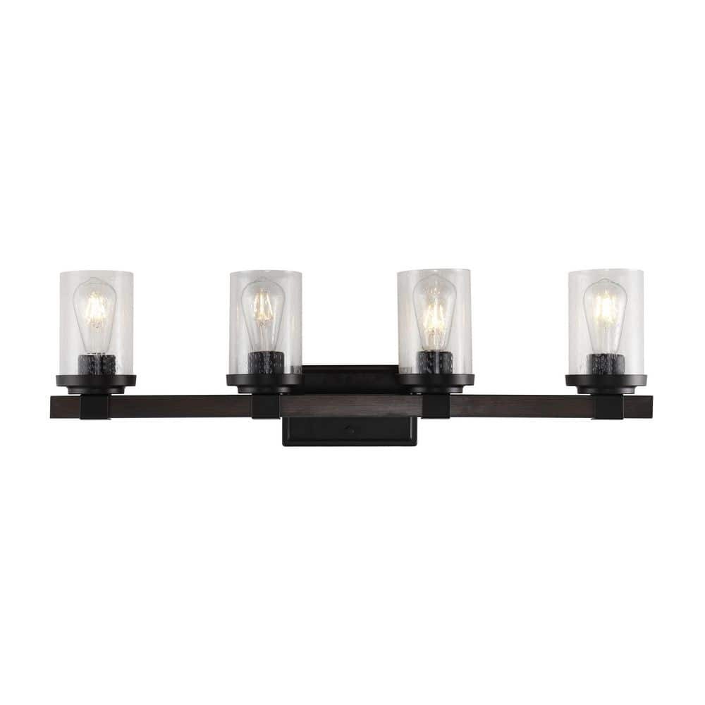 JONATHAN Y 32 in. 4-Light Oil Rubbed Bronze Rustic Farmhouse Vanity Light w/ LED