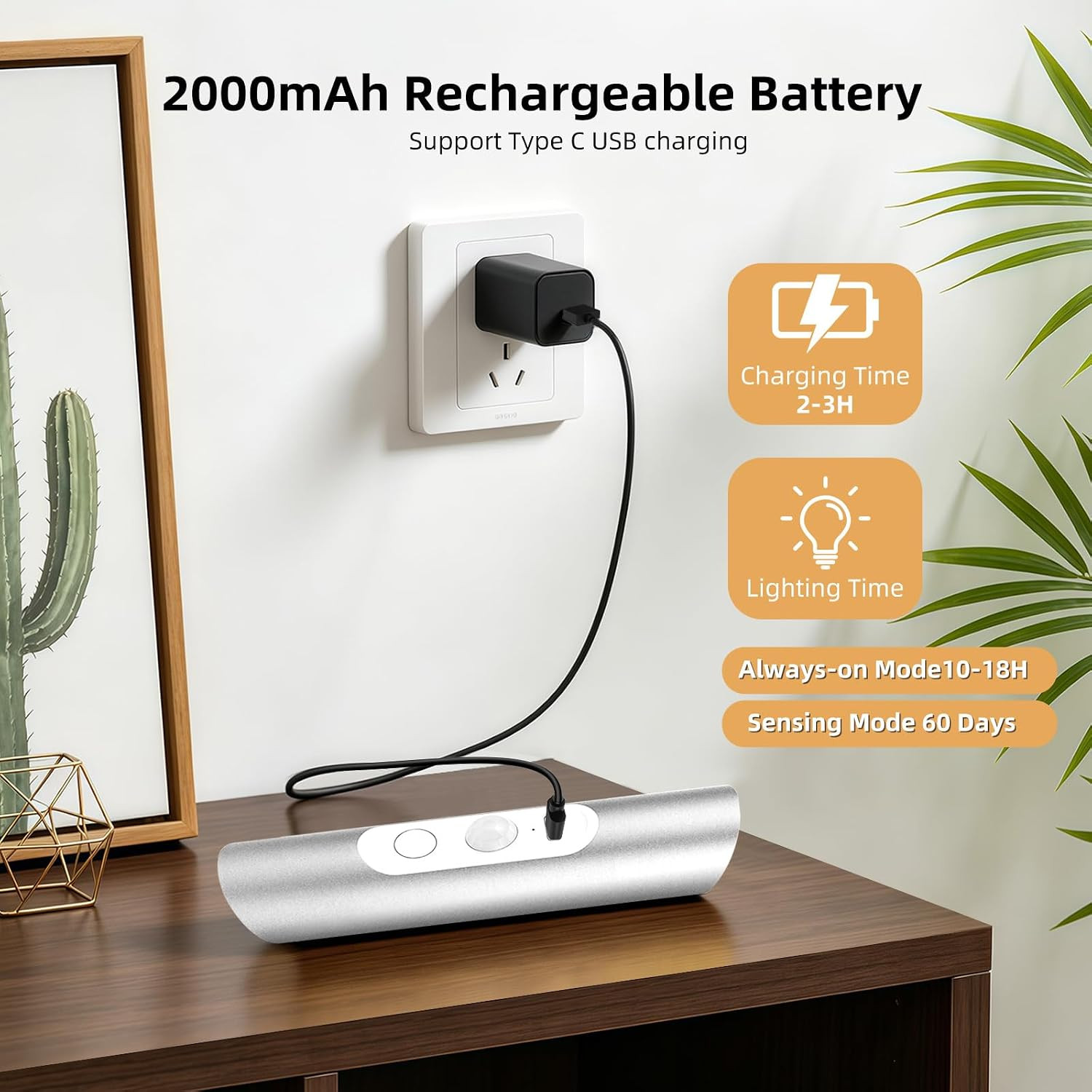 Dimmable Rechargeable Motion Sensor Wall Lights Set of 2 with Remote Control