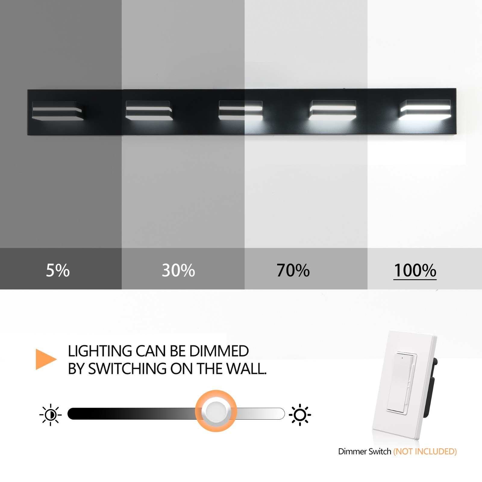 Modern 5-Light Black LED Vanity Light Bathroom Mirror Sconce Energy Efficient