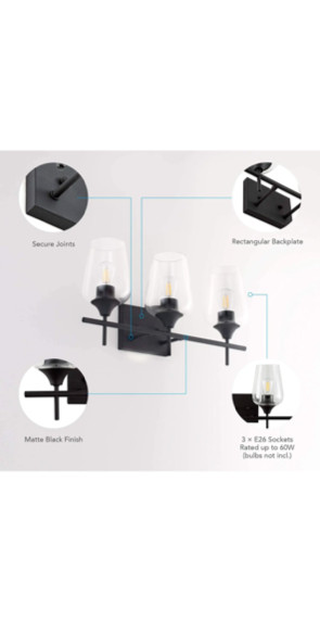 VONLUCE 3-Light Vanity Light in Matt Black Finish, Vintage Farmhouse