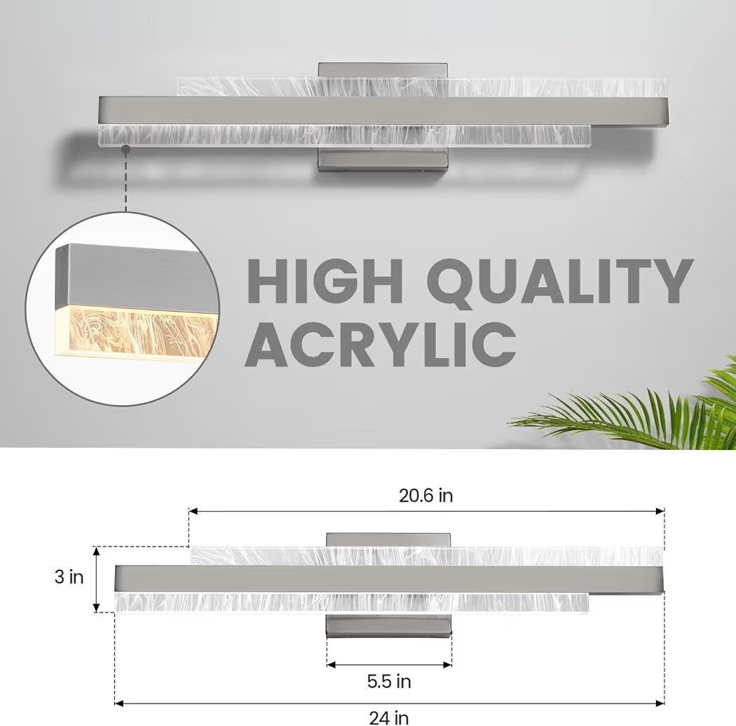 HAHZT Modern LED Bathroom Vanity Light Bar – 24″ Silver (Open Box)