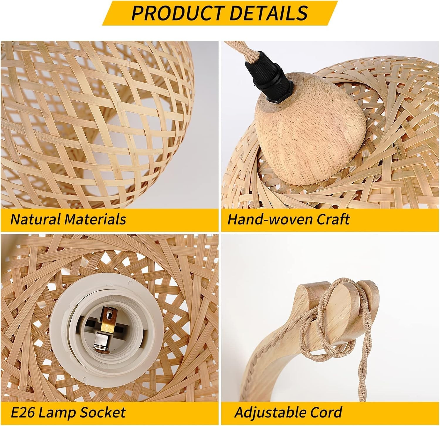Bamboo Lantern Plug In Wall Sconce Wicker Hanging Lamp Corded Hang Light