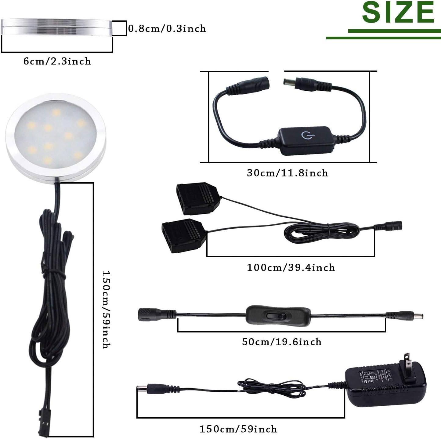 AIBOO under Cabinet LED Puck Lights Kit with Touching Switch Dimmable for Kitche