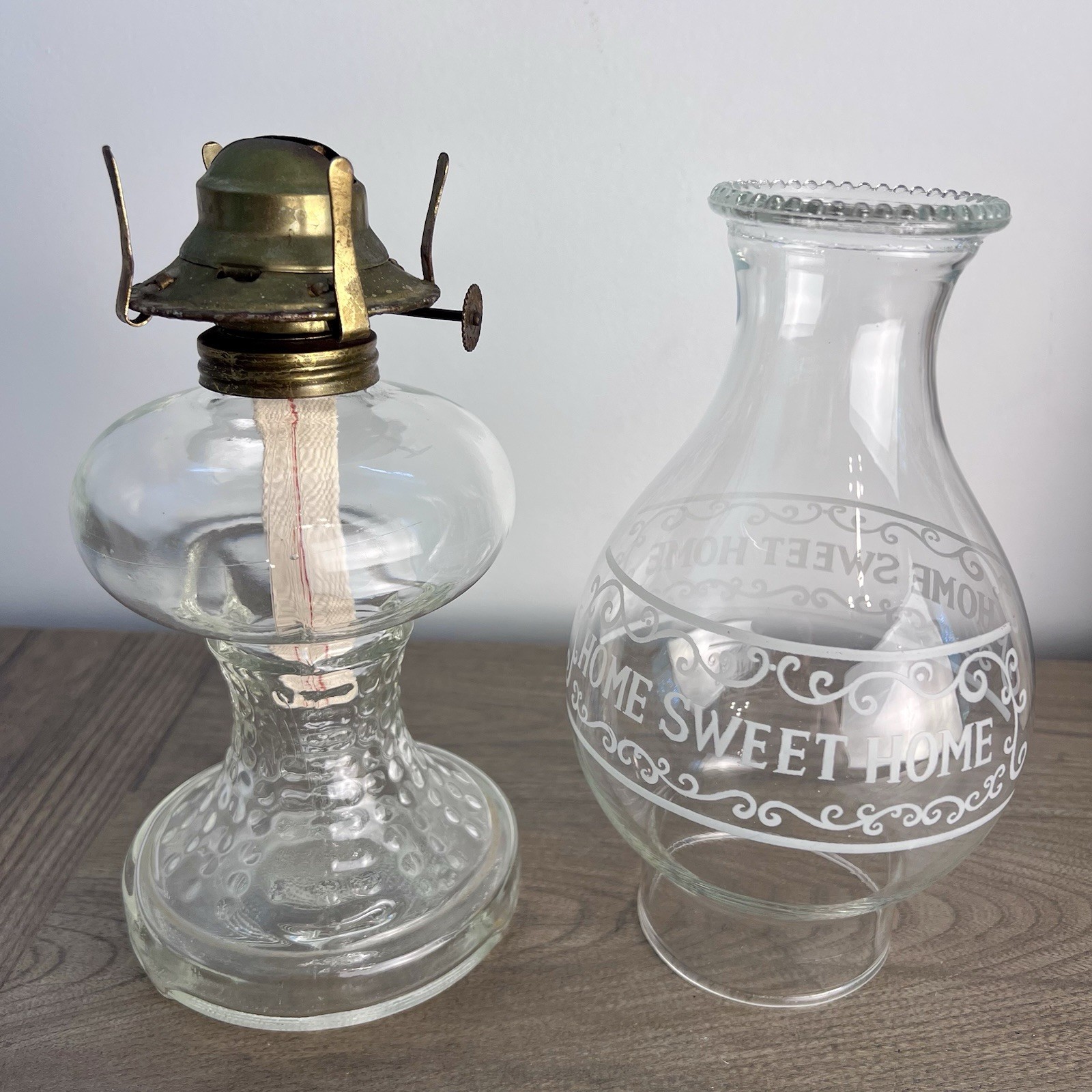 Vintage Wall-Mounted Oil Lamp Sconce | Etched Glass & Wood | Primitive Lighting