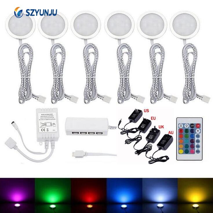 2/3/4/6/8pcs LED Under Cabinet Light Puck Light Kit Remote Control RGB Lamp 12V
