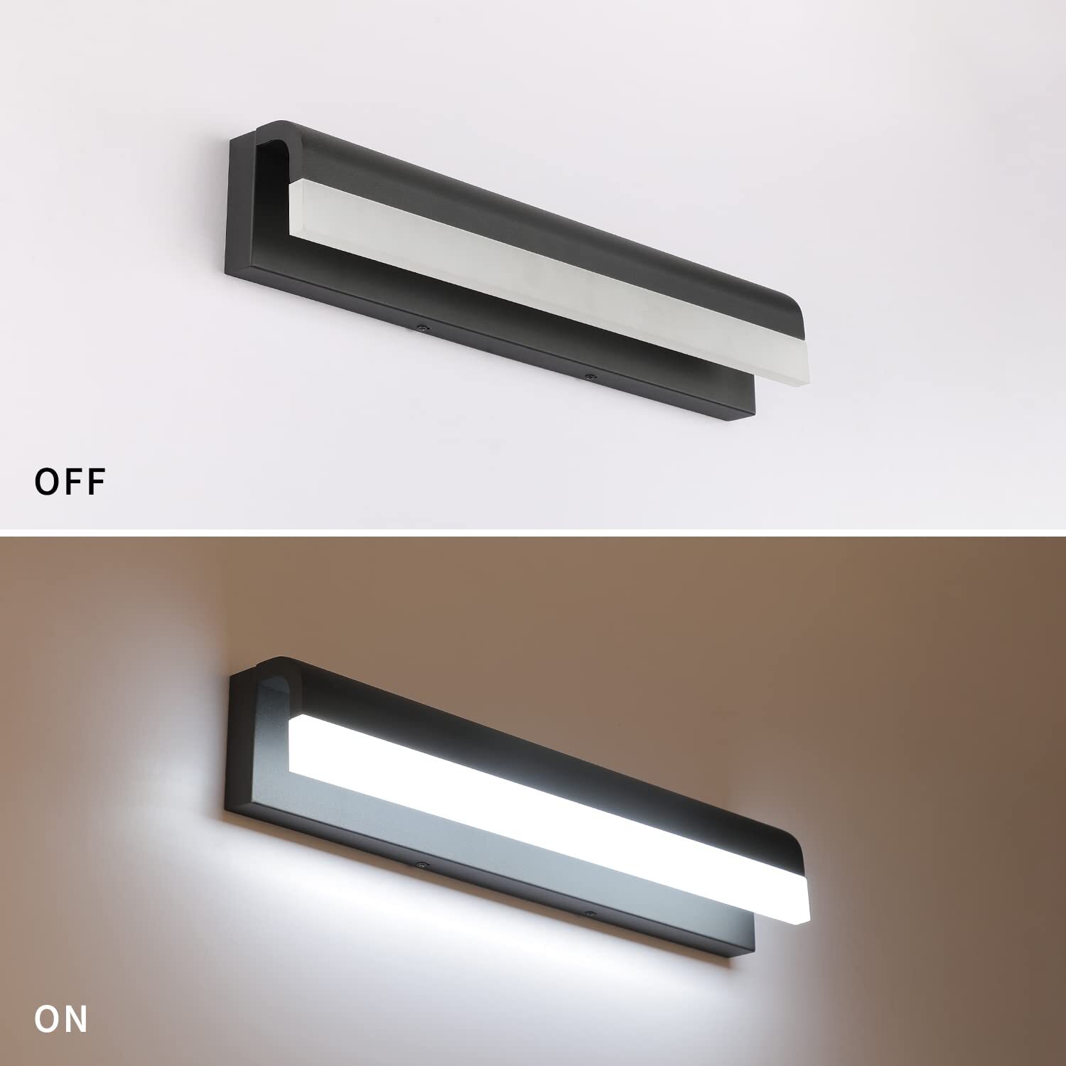 Dimmable LED Vanity Light 23.6″ Modern Black Rectangle 20W, 6000K, Cool White
