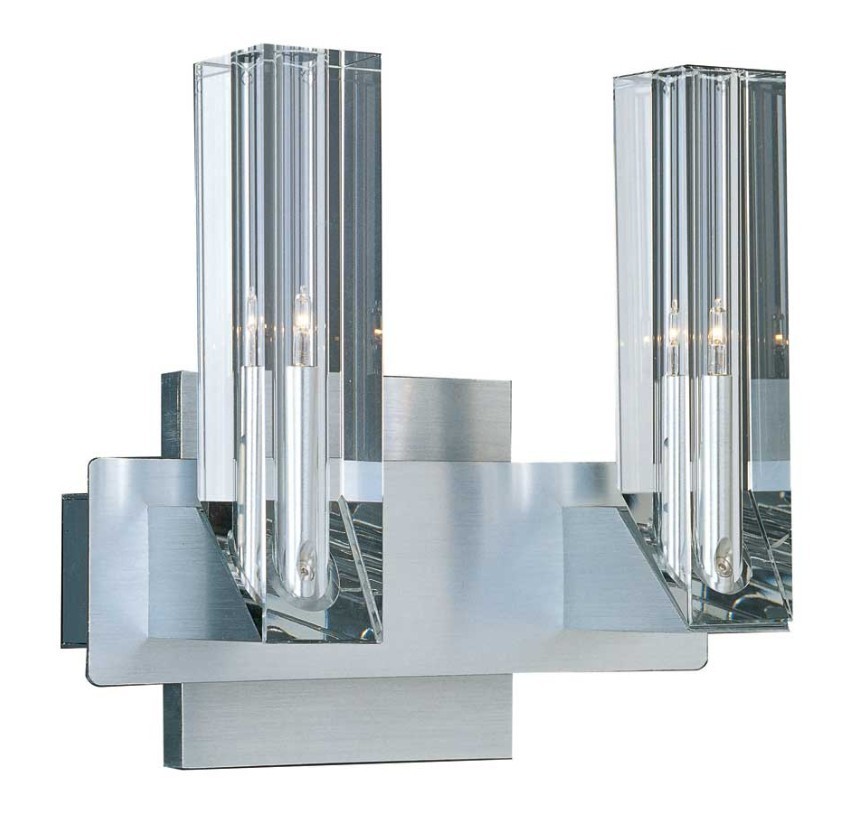 NOS ET2 Alpha-V 2 Light Wall Lamp Aluminum & Crystal Shades Sconce Light Fixture