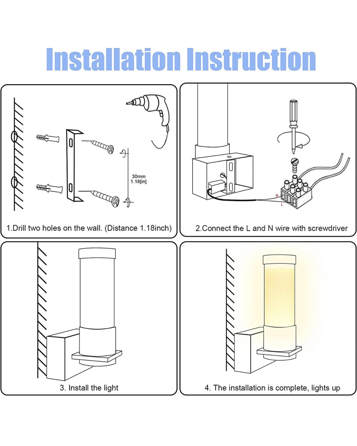 Luxvista Modern Wall Sconce Lights, 3W LED Wall Sconces, Frosted Cylinder Shade