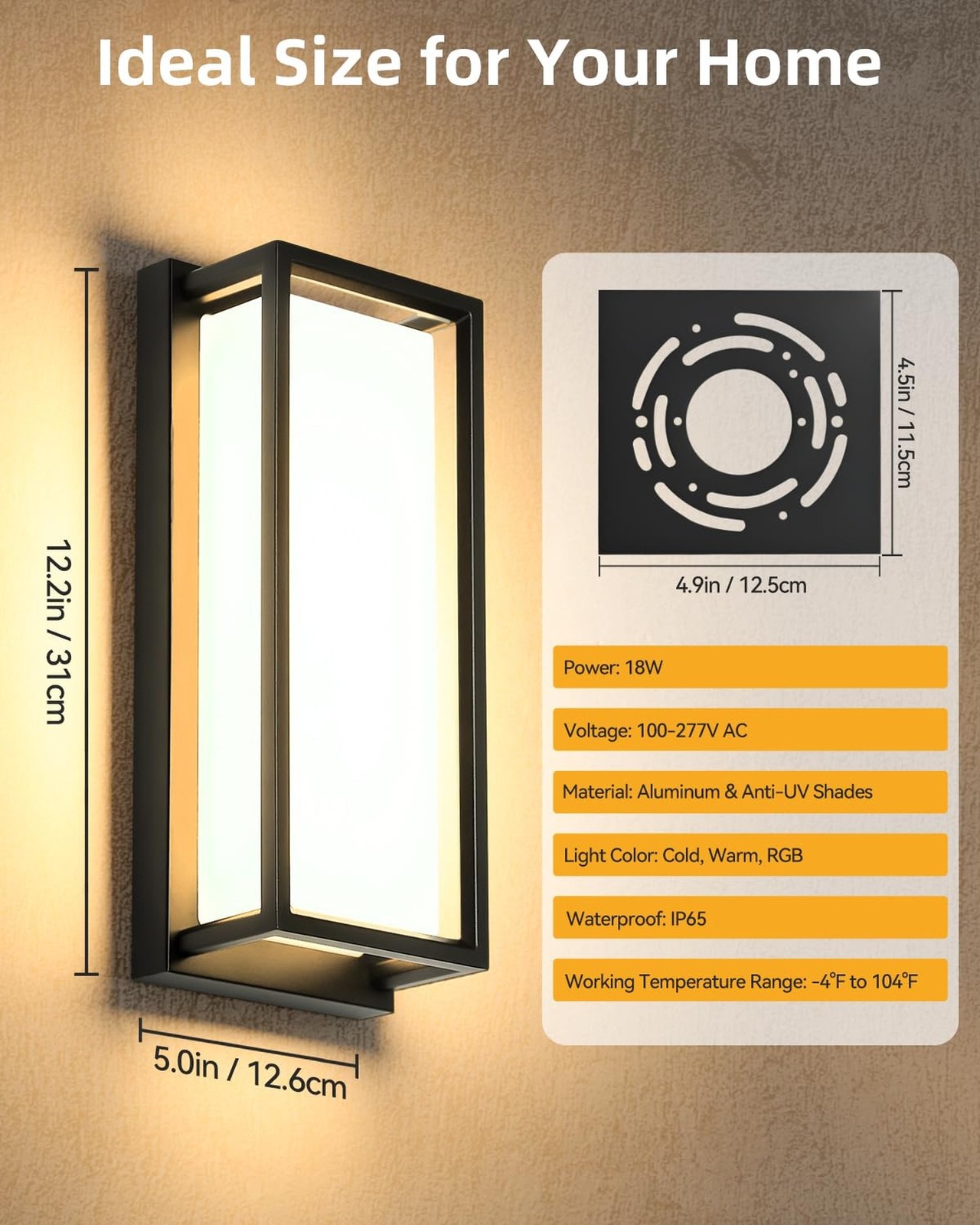 RAYVO Outdoor Wall Light, 1500LM RGBCW Smart Porch Lights Color Changing Exte…
