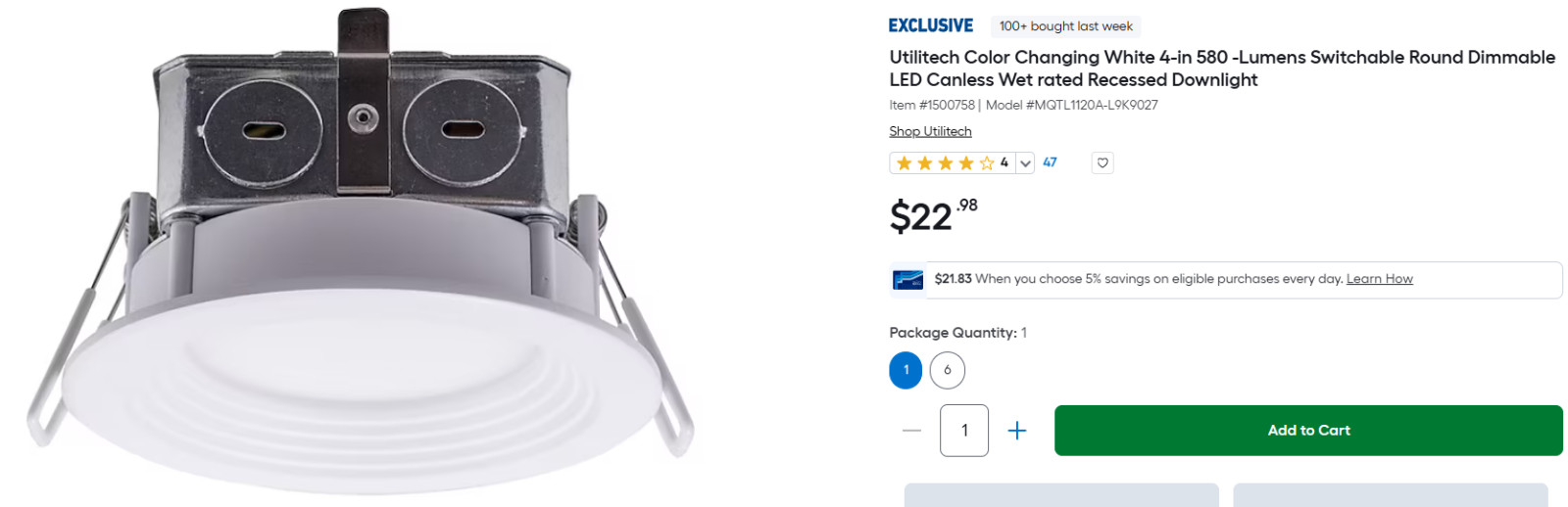 12PCS Utilitech Color Changing White 4in 580 Lumens Switchable Round DimmableLED