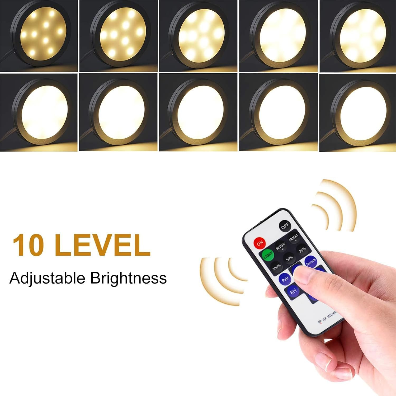 AIBOO Dimmable LED under Cabinet Puck Lights 3 Lamps Kit with RF Remote Control