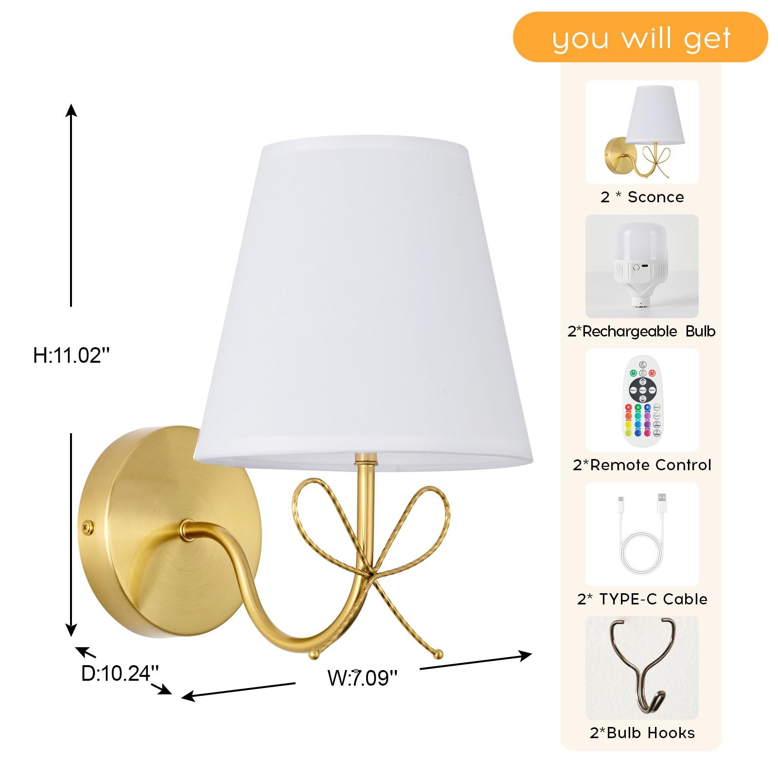 PASSICA DECOR Bow Wireless Battery Operated Wall Sconce Se