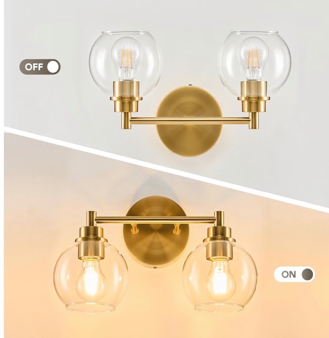 VONLUCE Bathroom Light Fixtures, 2-Light Bathroom Vanity Light with Globe Glass
