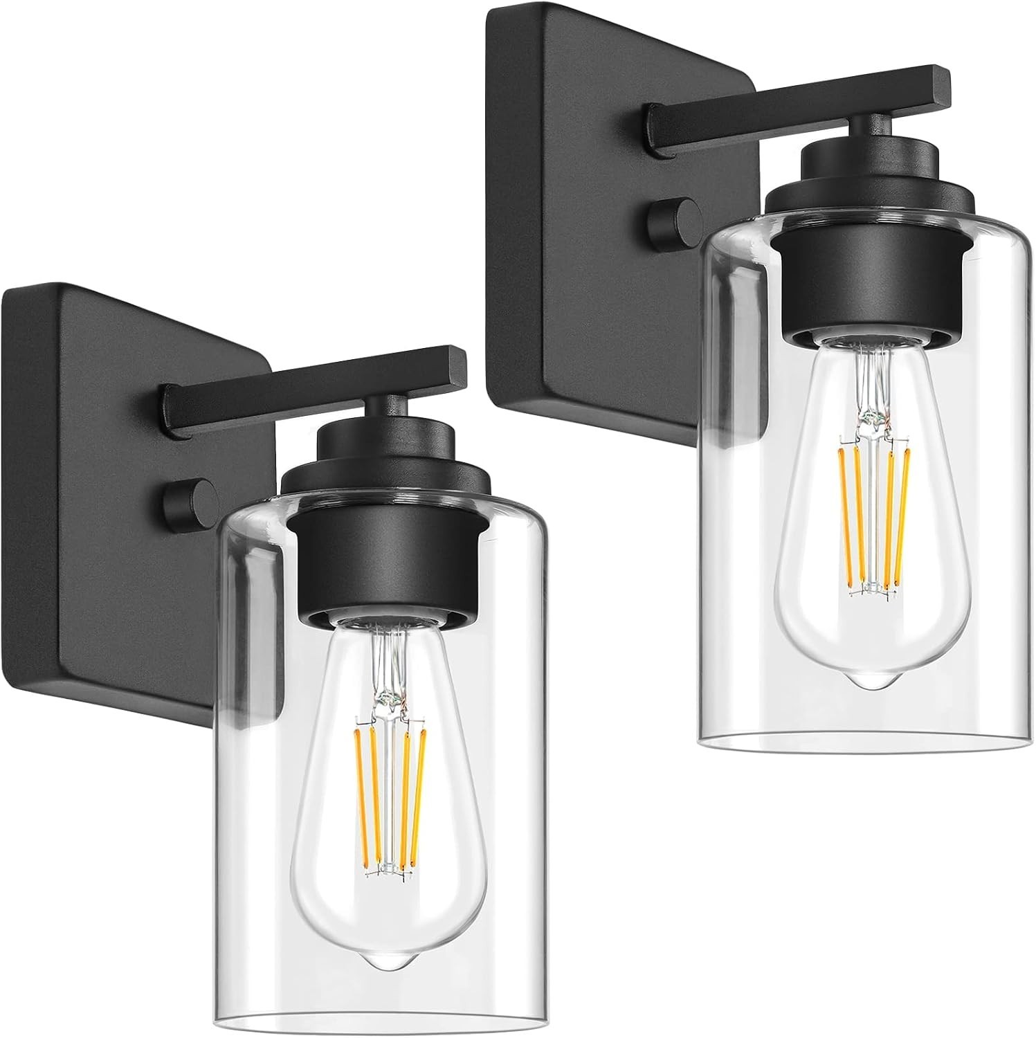 Wall Sconces Set of 2 Matte Black Modern Lighting Fixtures for Bathroom