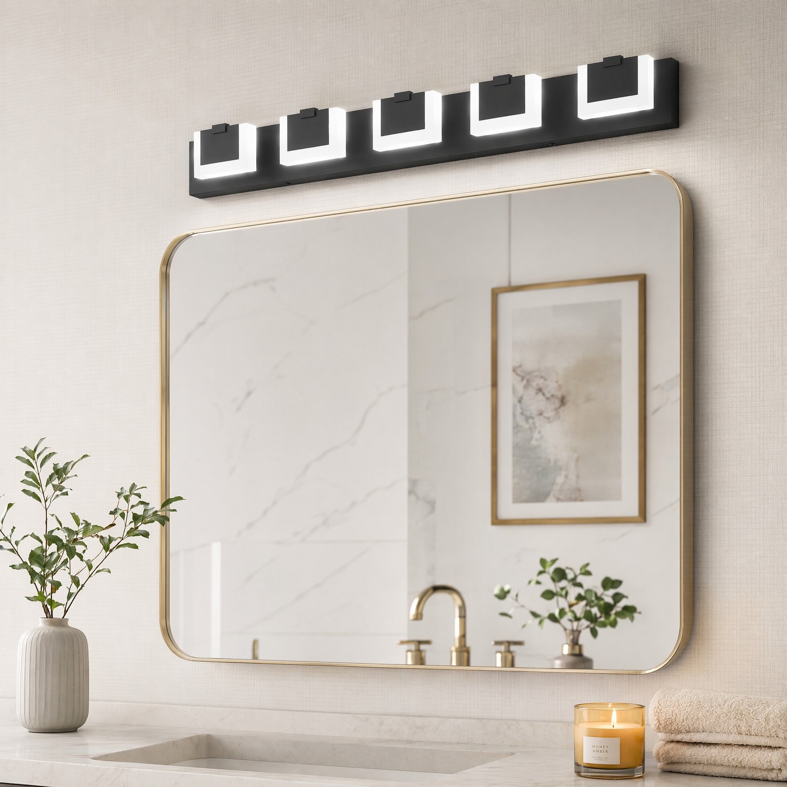 38» Vanity 5 Light LED Black Dimmable Bathroom Over Mirror Wall Sconce Fixture