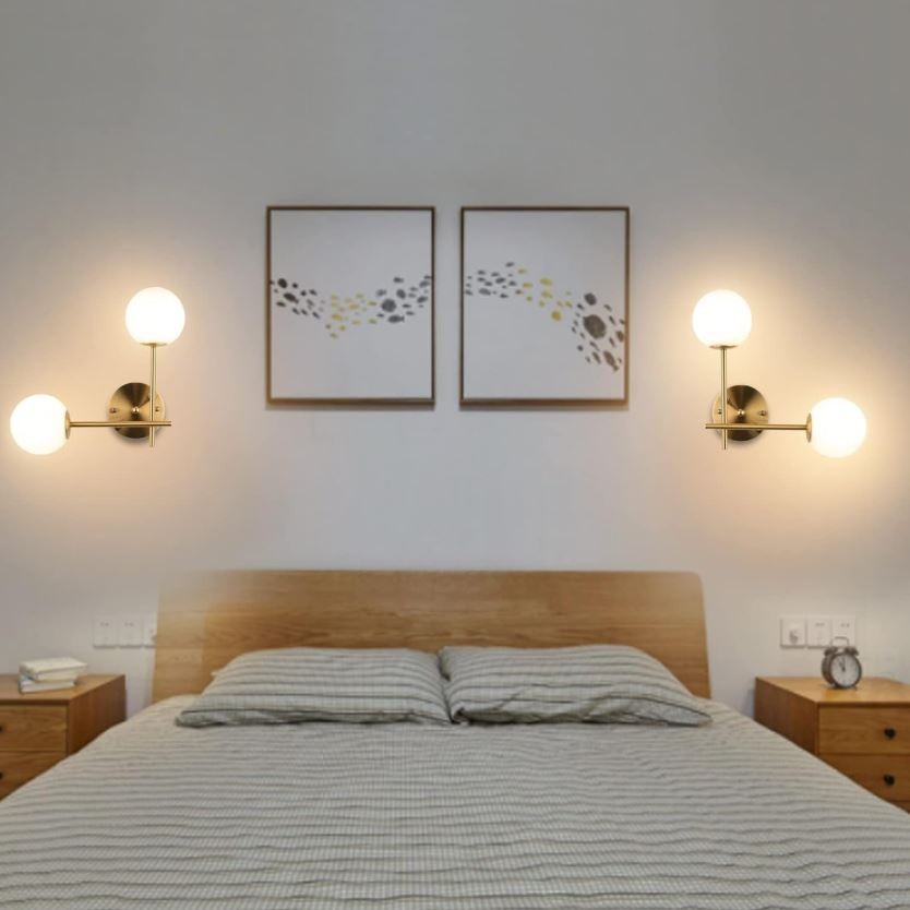 2 Light Gold Globe Wall Sconce for Bathroom Vanity Light G9 Base