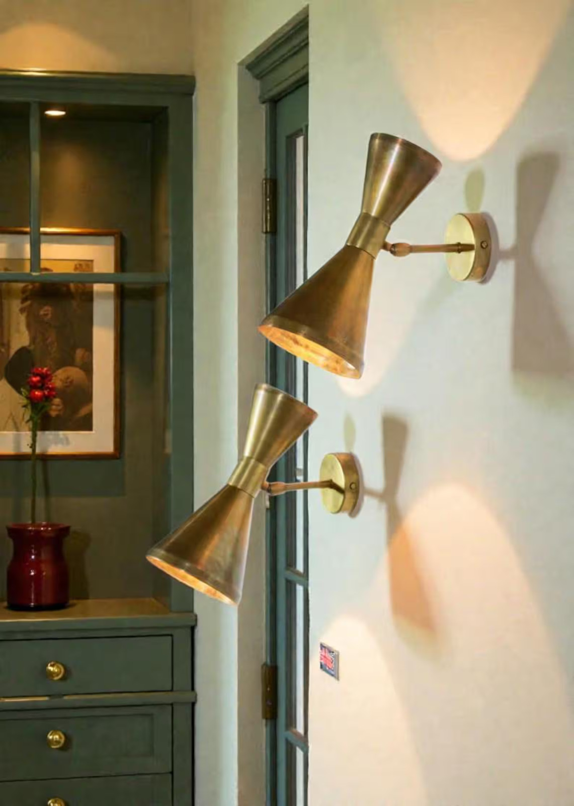 Pair Italian Solid Brass Diabolo Wall Sconces: Contemporary Lighting