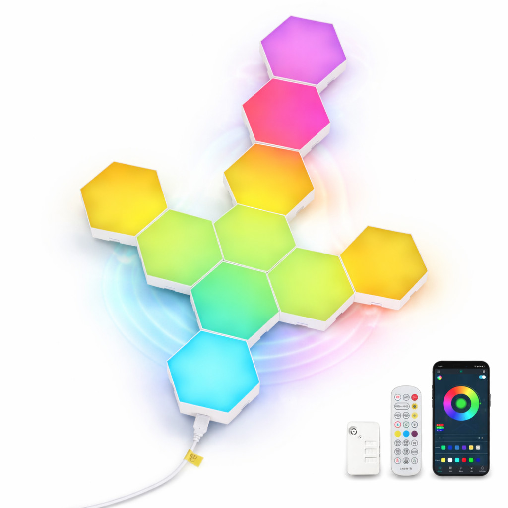10 Pack Hexagon Light Panels RGB LED Smart Wall Decor DIY Modular USB APP Remote