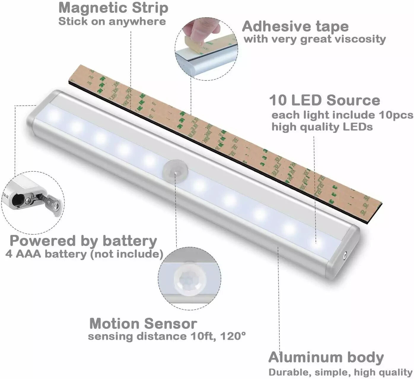 Wireless Under Cabinet Lighting LED Motion Sensor Battery Operated Closet 6pack
