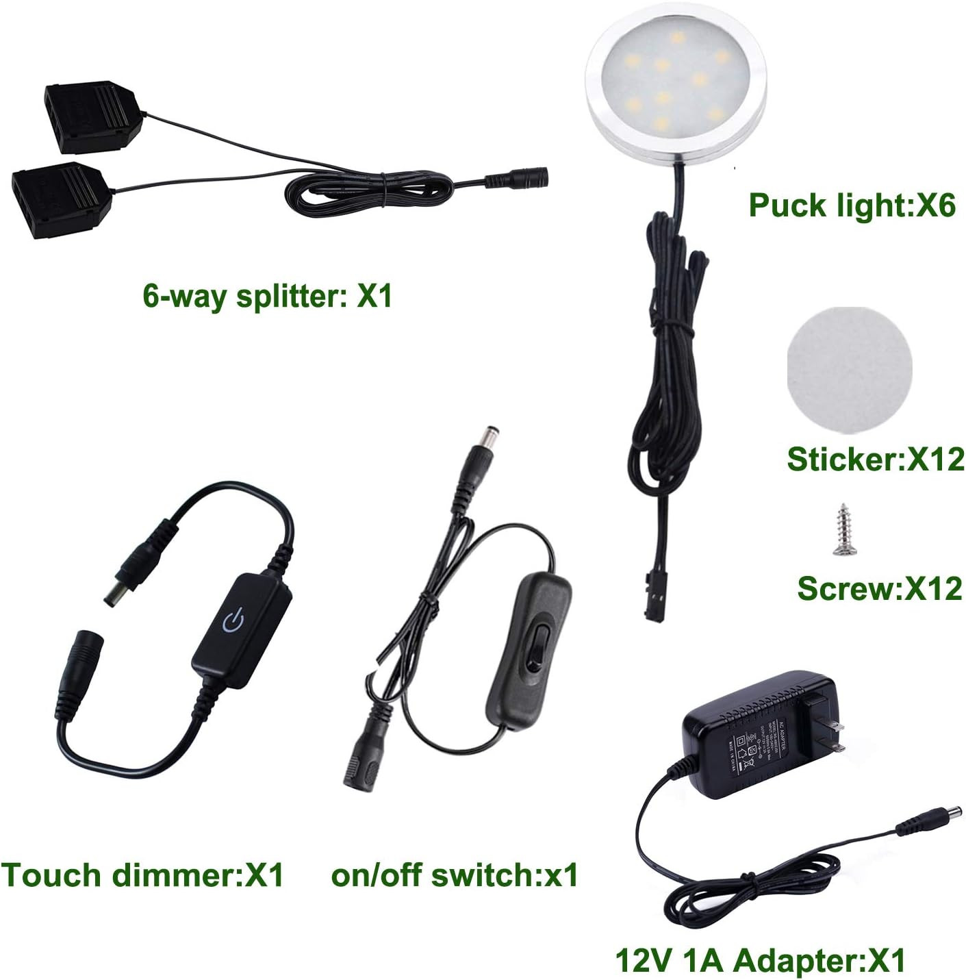 AIBOO under Cabinet LED Puck Lights Kit with Touching Switch Dimmable for Kitche