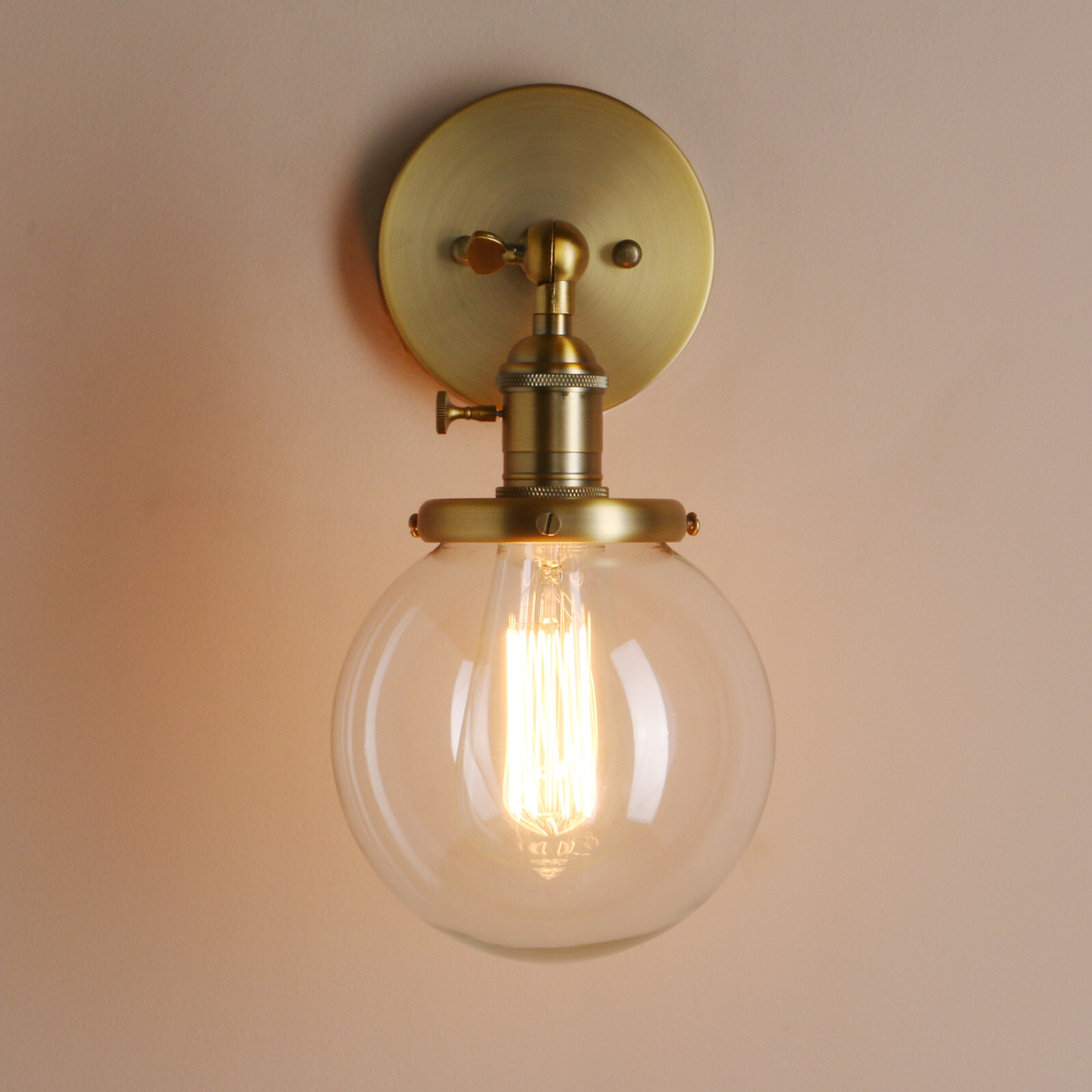 Vintage Industrial Wall Lamp Sconce 5.9″ Round Glass Globe Shade Light Fixture
